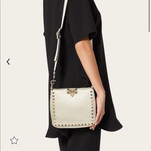VALENTINO MINI ROCKSTUD GRAINY CALFSKIN HOBO IVORY